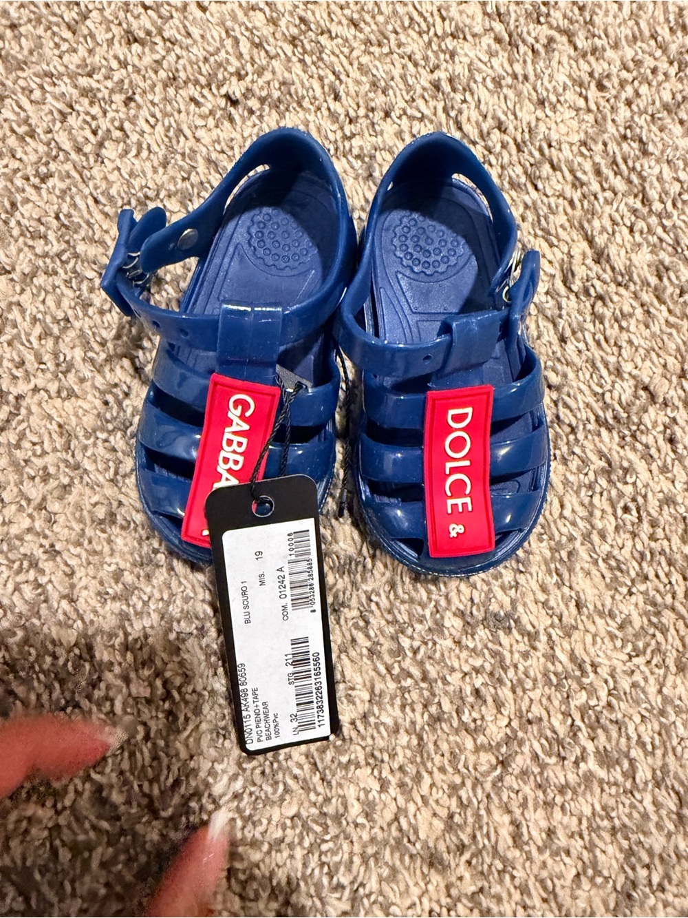 Dolce & Gabbana Kids Navy Blue Jelly Sandals with Red Logo Tabs